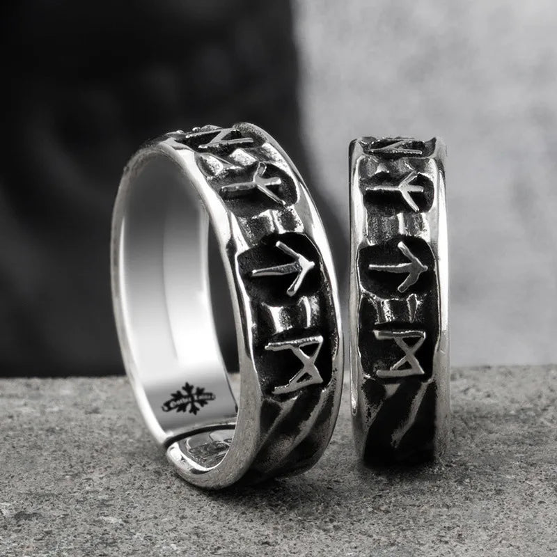 Adjustable Men's Ring Viking Runes