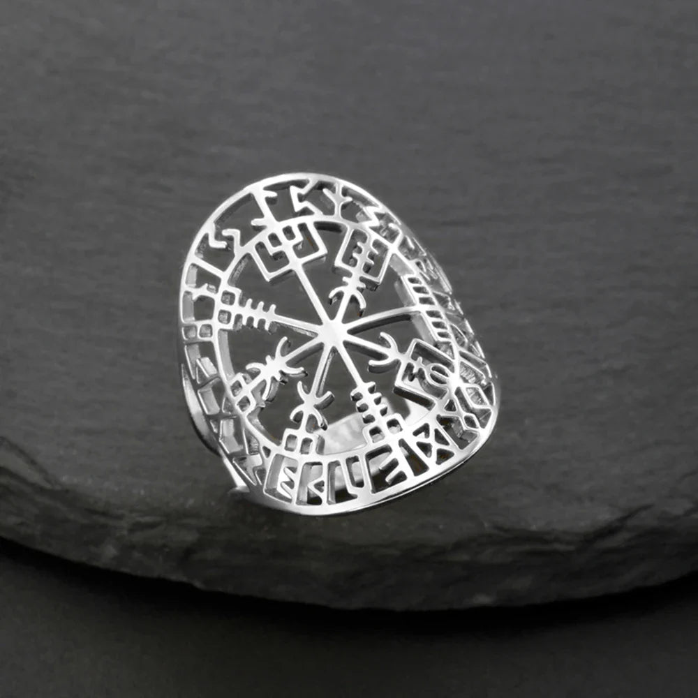 Vegvisir Viking Rune Compass Ring silver
