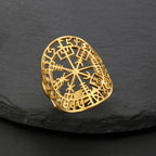 Vegvisir Viking Rune Compass Ring gold