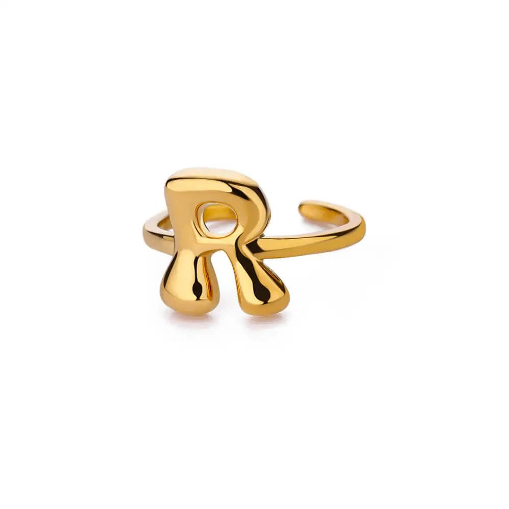 Anillo ajustable con inicial color oro - letra 
