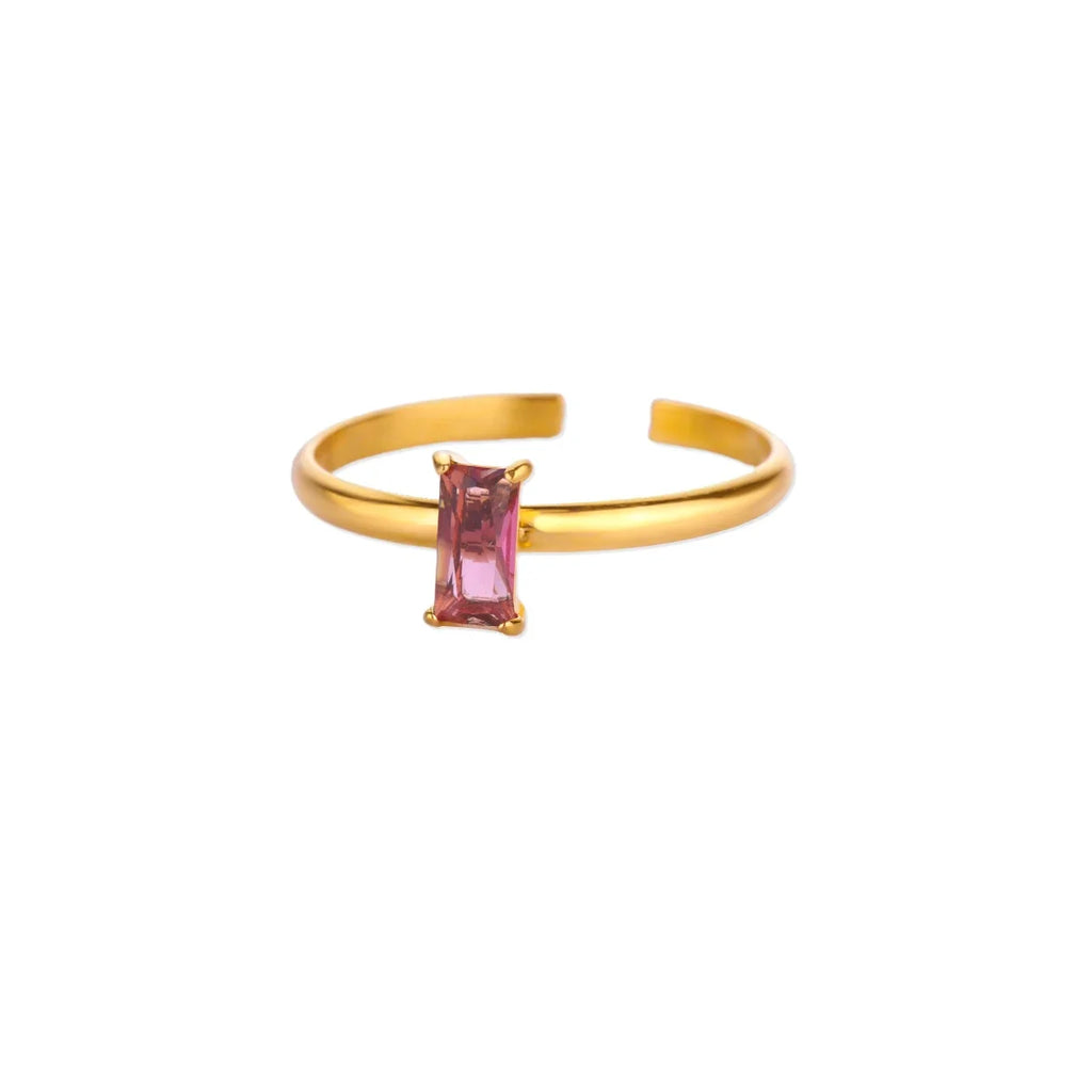 Anillo ajustable con piedra de nacimiento rectangular 