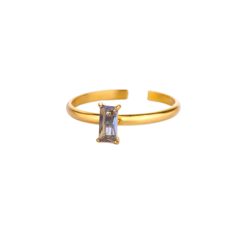 Anillo ajustable con piedra de nacimiento rectangular 