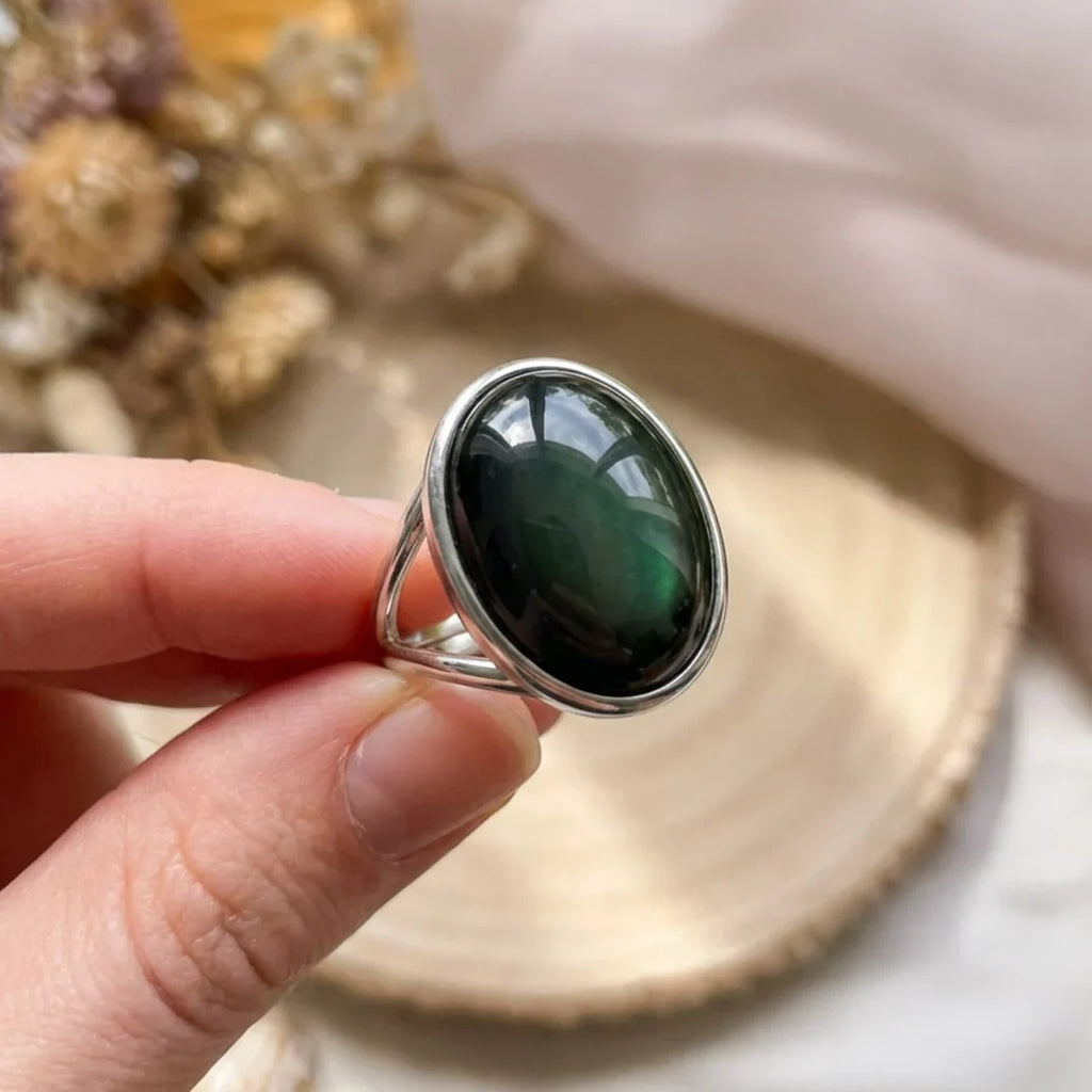 Adjustable "Awakening of the Soul" ring in celestial eye obsidian 