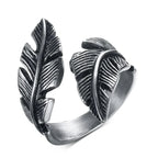 Bague ajustable plume argentée