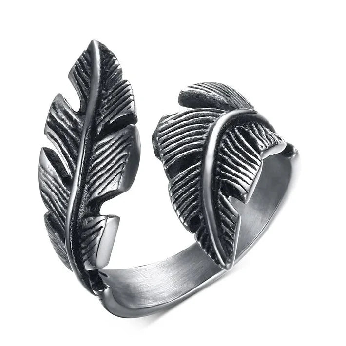 Anillo plateado de plumas ajustable