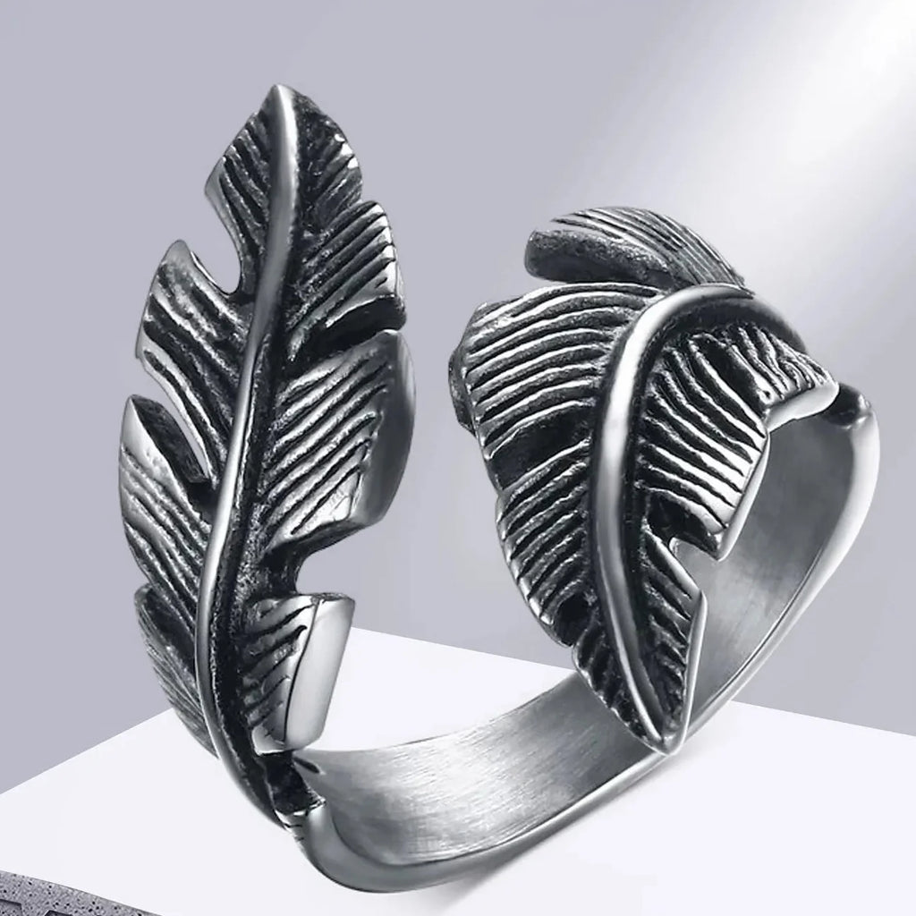 Bague ajustable plume argentée