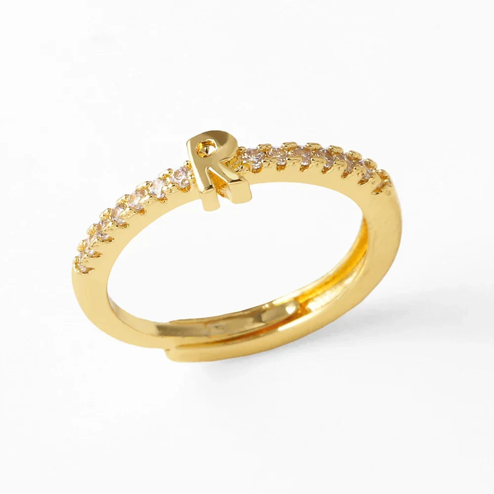 Anillo ajustable con inicial para mujer - letra 