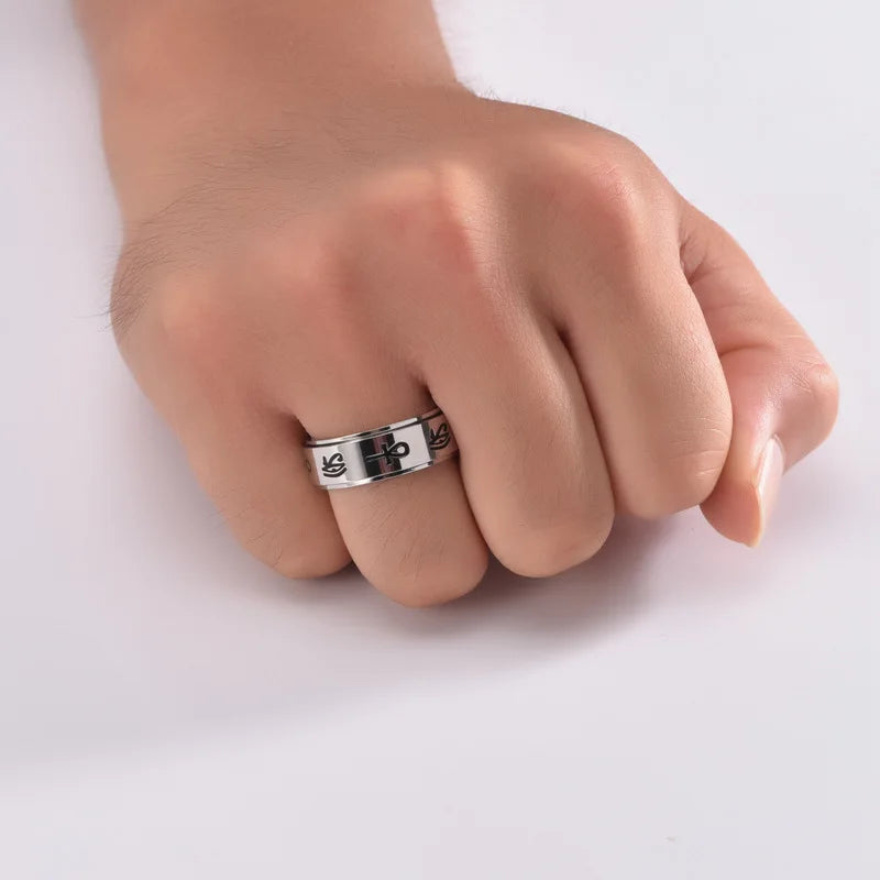 Egyptian Patterned Spinning Anti-Stress Ring Silver