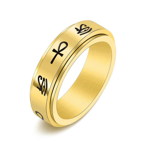 Egyptian Patterned Spinning Anti-Stress Ring Gold