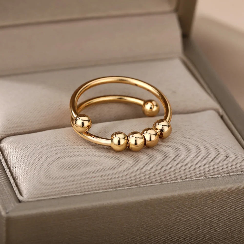 Anti-Stress Ring Band with Spinning Gold Beads