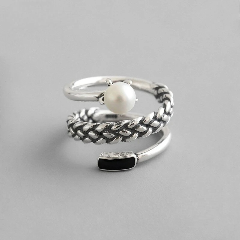 Bague Anneau Argentée avec Perle