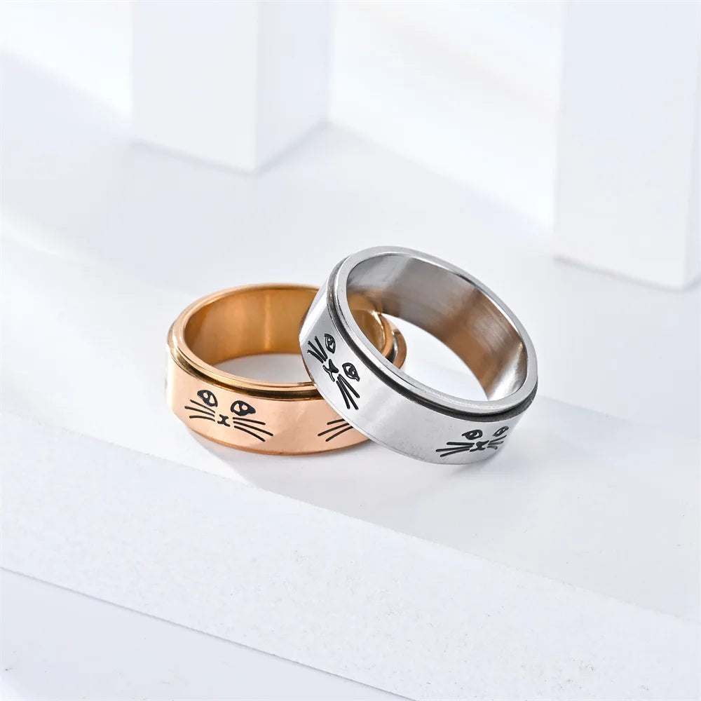 Ring Band with Spinning Anti-Stress Cats Silver