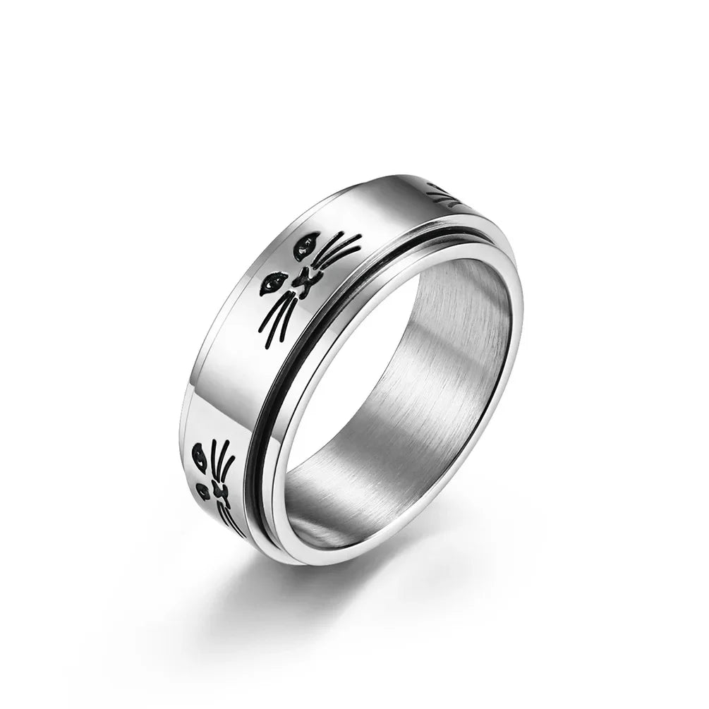 Ring Band with Spinning Anti-Stress Cats Silver