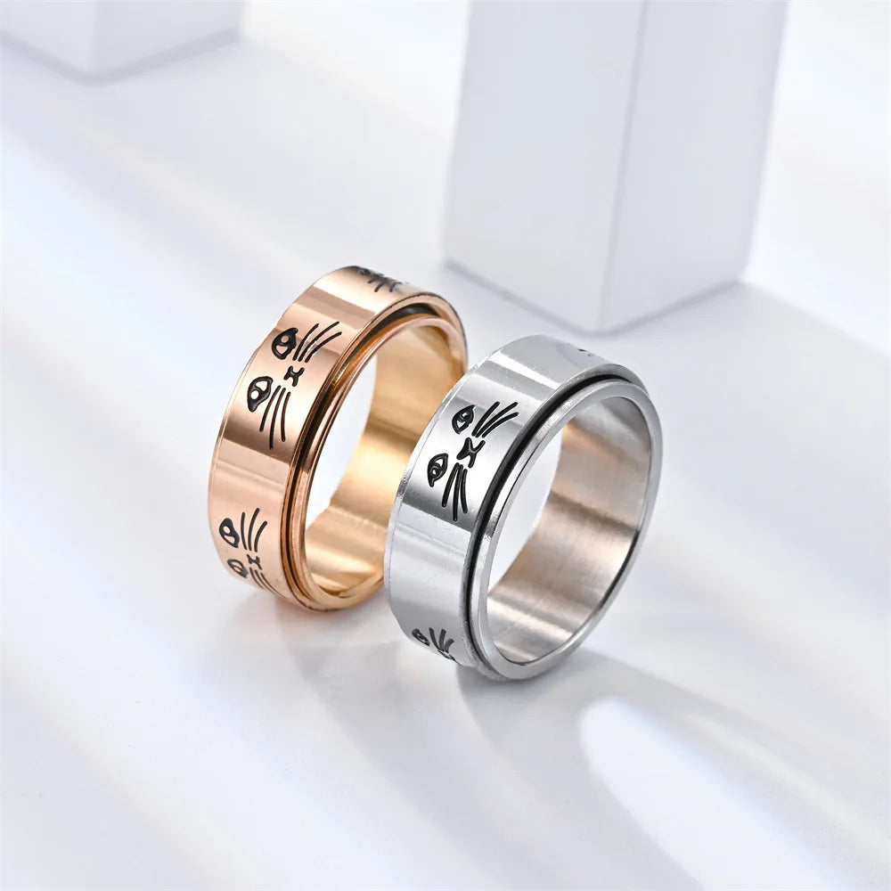 Ring Band with Spinning Anti-Stress Cats Rose Gold