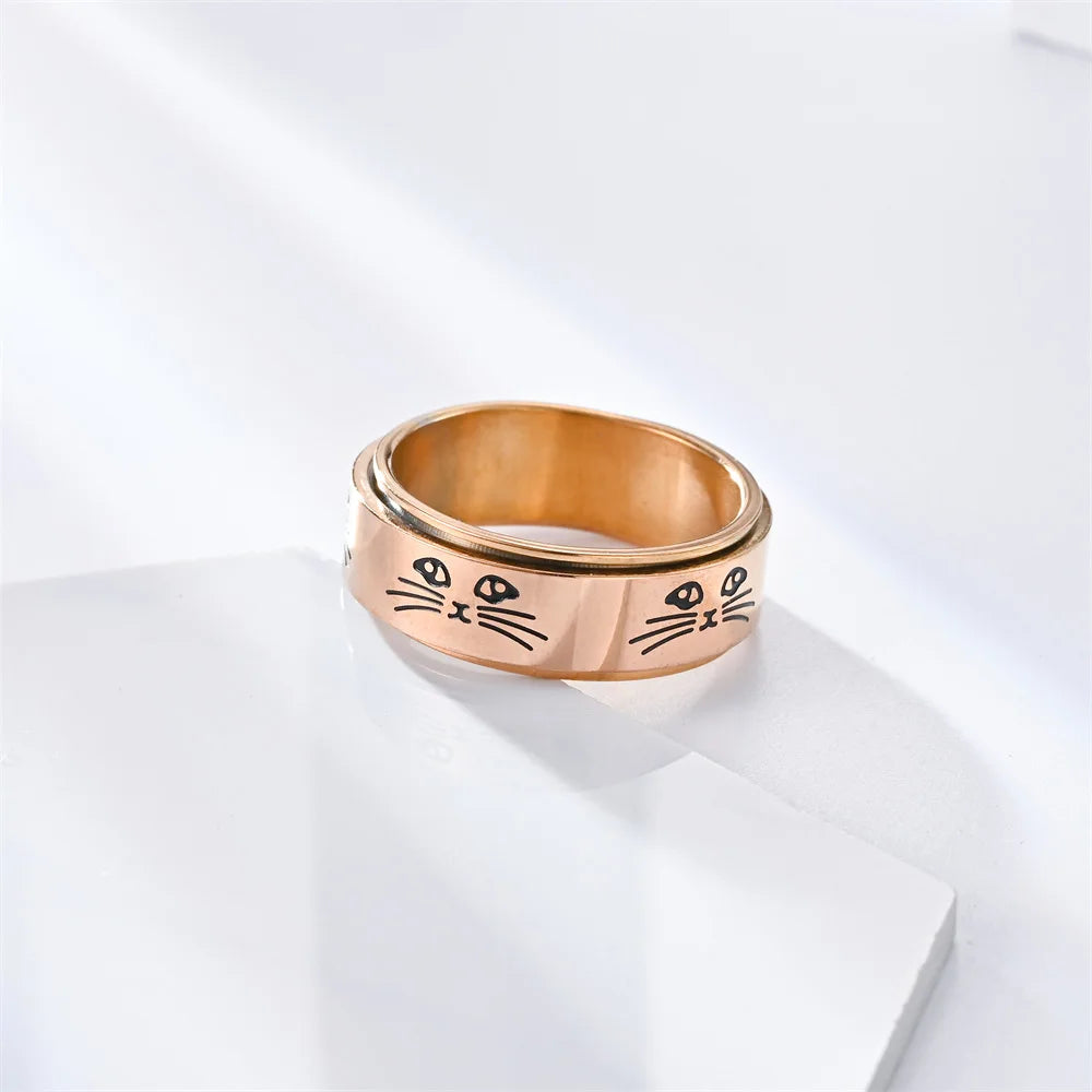 Ring Band with Spinning Anti-Stress Cats Rose Gold