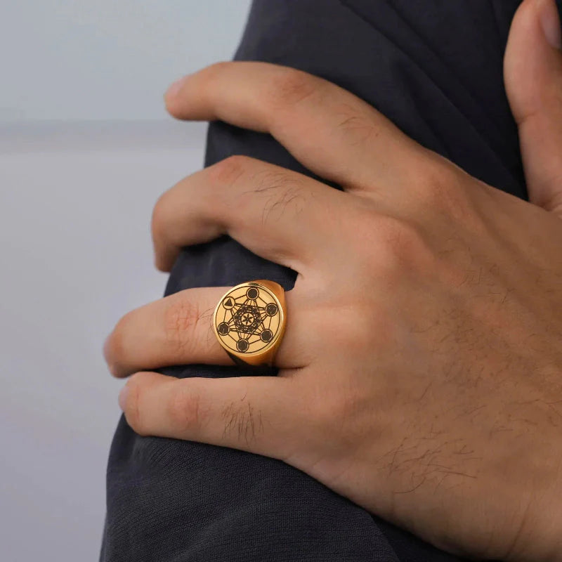 Bague Anneau Cube de Métatron or a