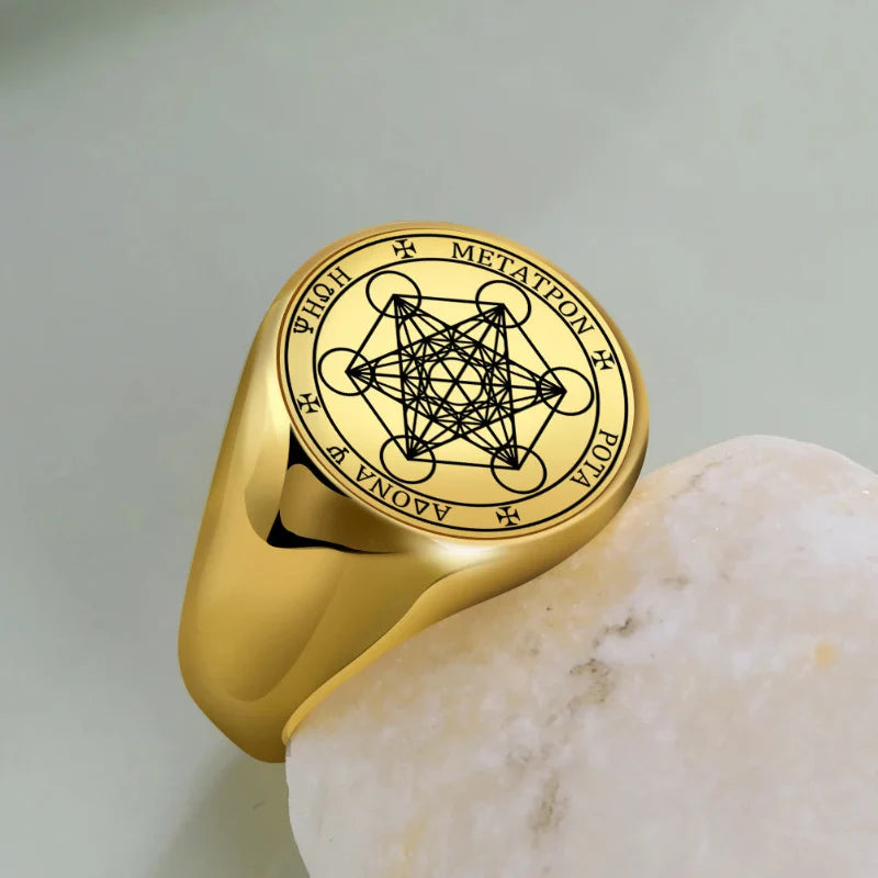 Bague Anneau Cube de Métatron or b
