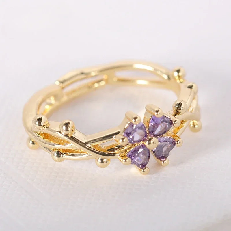 Fine Flower Zircon Ring Band