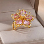 Anillo Flor de 5 Pétalos con Circonio rosa