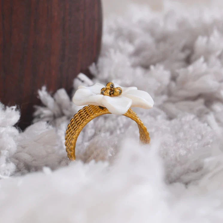 White Flower Band Ring