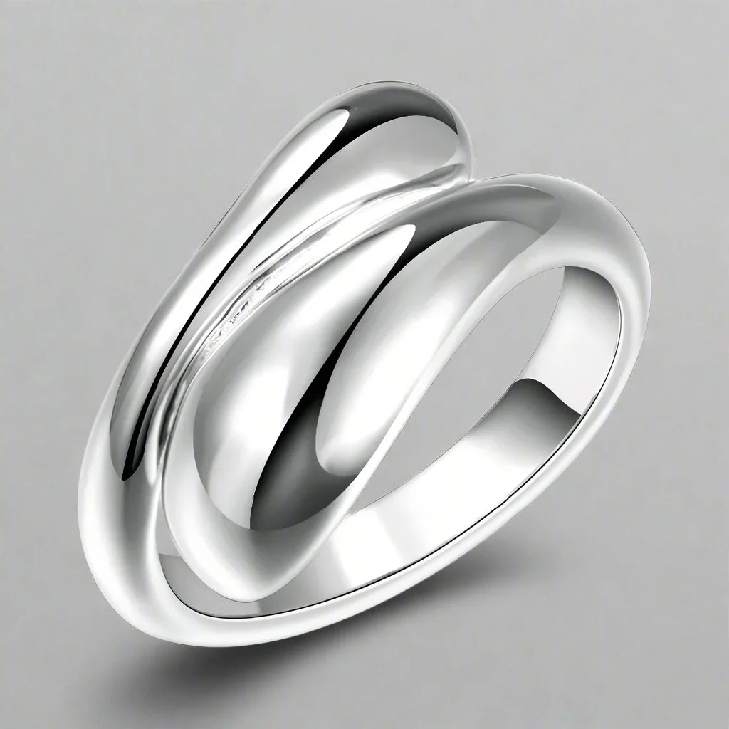 Silver Plated and Hollow Water Drop Band Ring