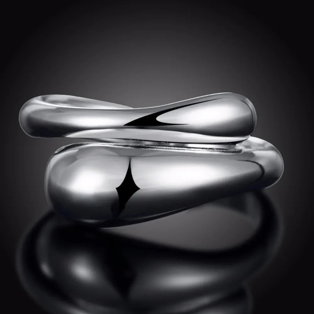 Silver Plated and Hollow Water Drop Band Ring
