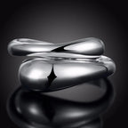 Silver Plated and Hollow Water Drop Band Ring