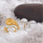 White Pearl Water Drop Ring Band gold