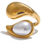 White Pearl Water Drop Ring Band gold
