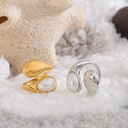 White Pearl Water Drop Ring Band silver
