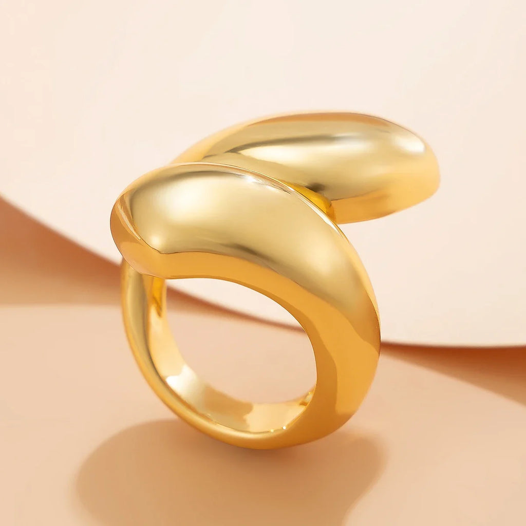 Asymmetric Large Water Drop Ring Band gold