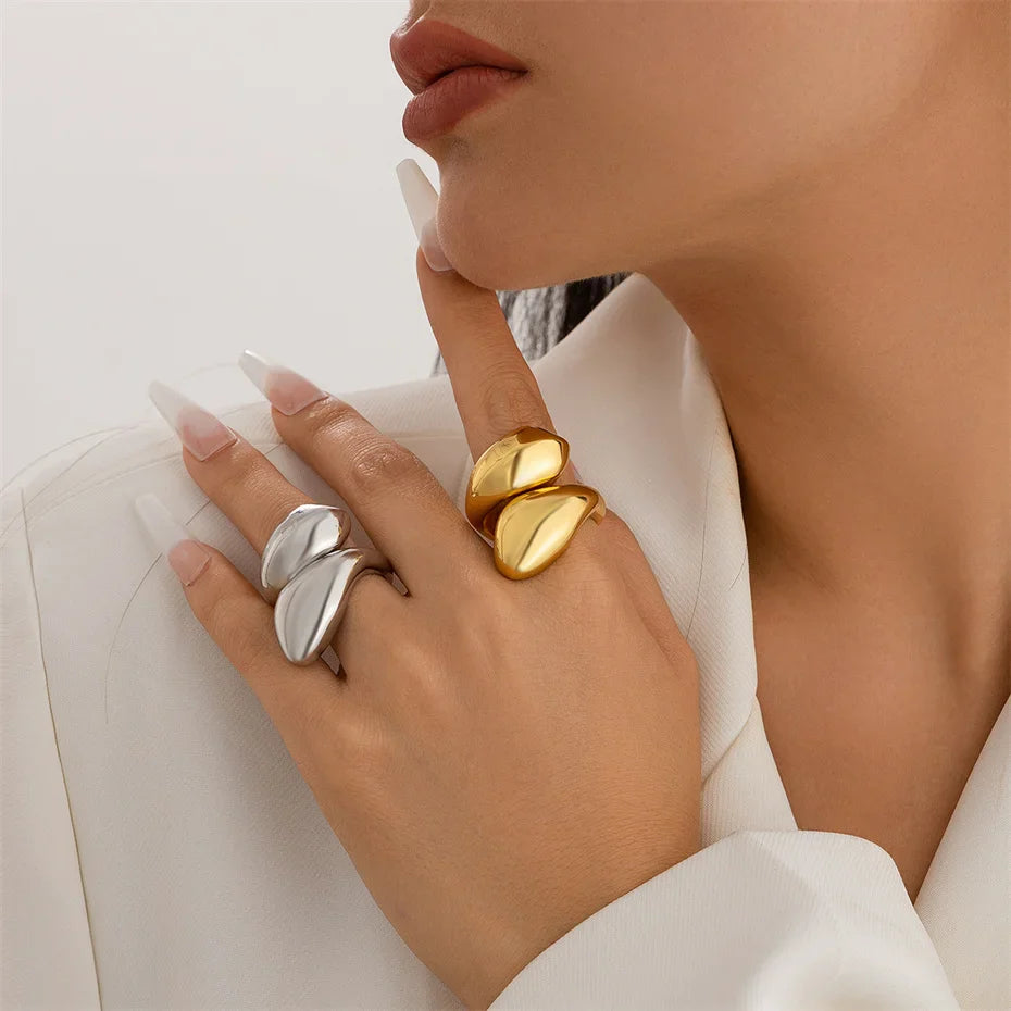 Asymmetric Large Water Drop Ring Band silver