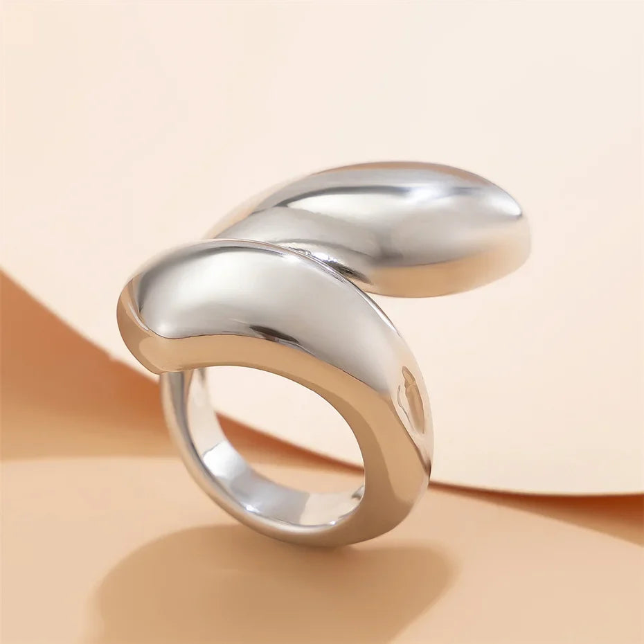 Asymmetric Large Water Drop Ring Band silver