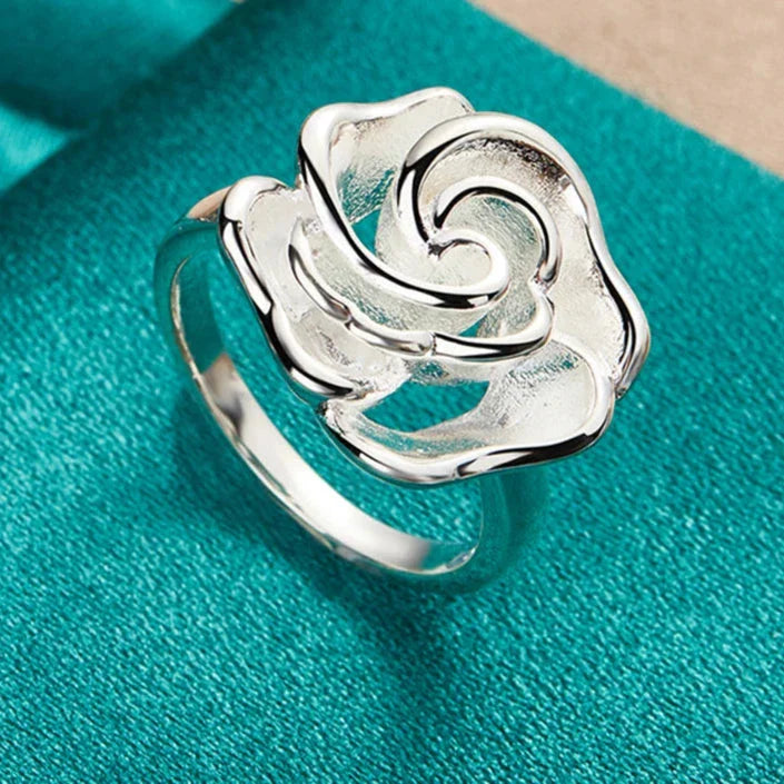 Silver-Plated Large Flower Ring 