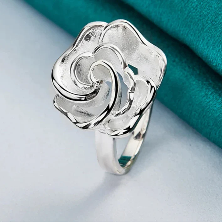 Silver Plated Big Flower Ring Band