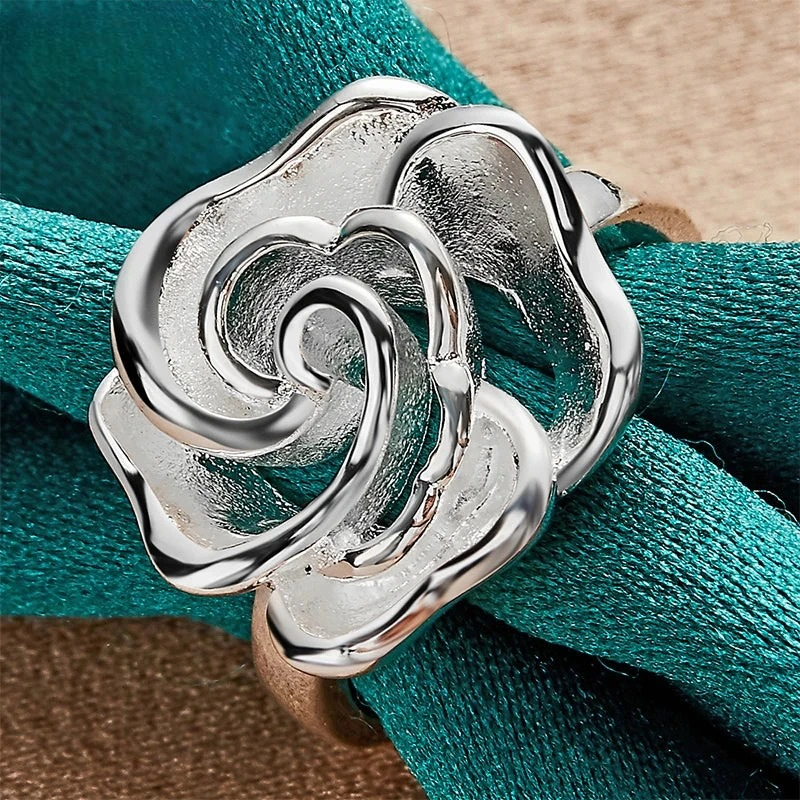 Silver Plated Big Flower Ring Band