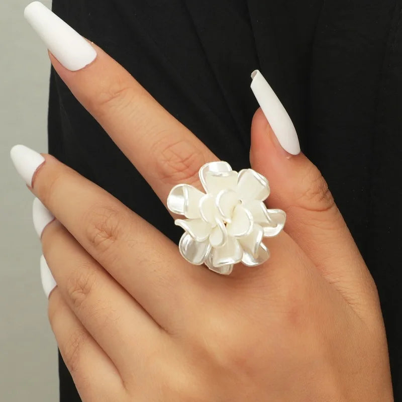Large White Flower Band Ring