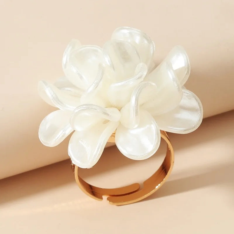 Large White Flower Band Ring