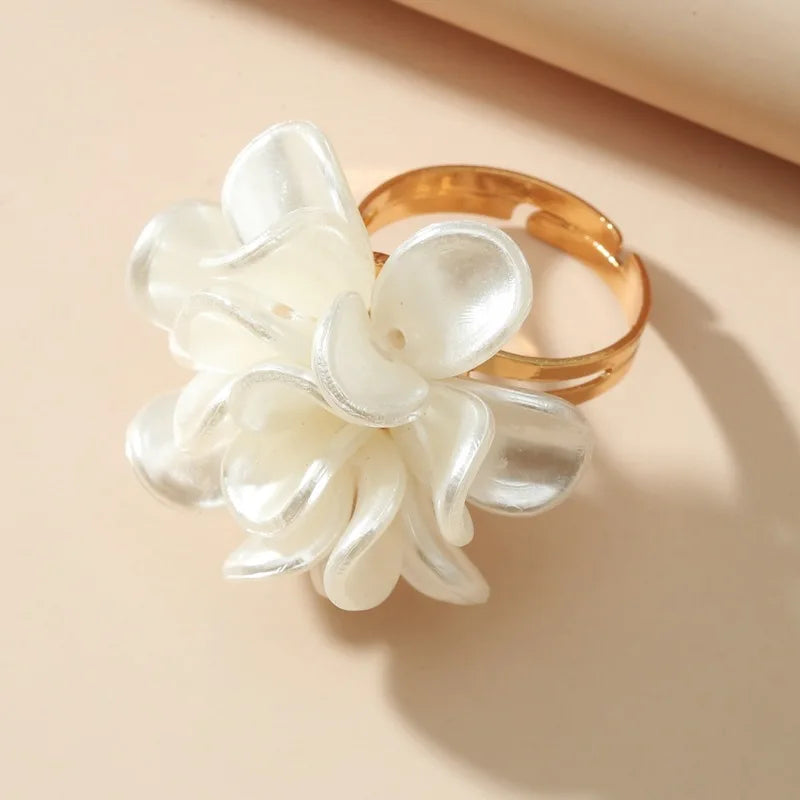 Large White Flower Band Ring