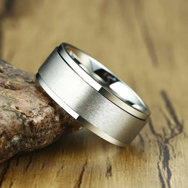 Men's Silver Spinning Anti-Stress Ring Band