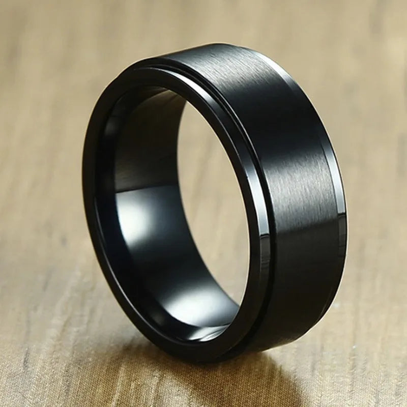 Men's Black Spinning Anti-Stress Ring Band