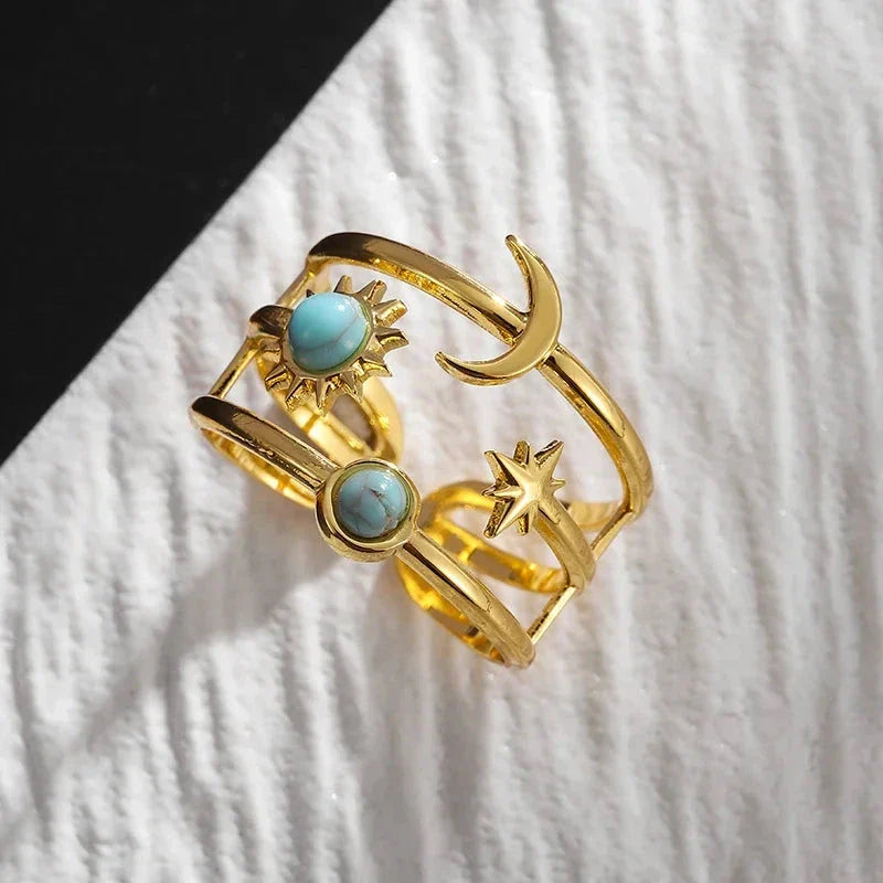 Moon and Star Band Ring