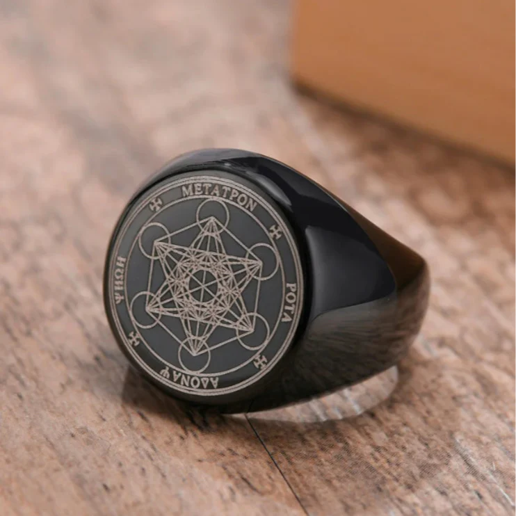 Bague Anneau Noirs Cube Métatron noir