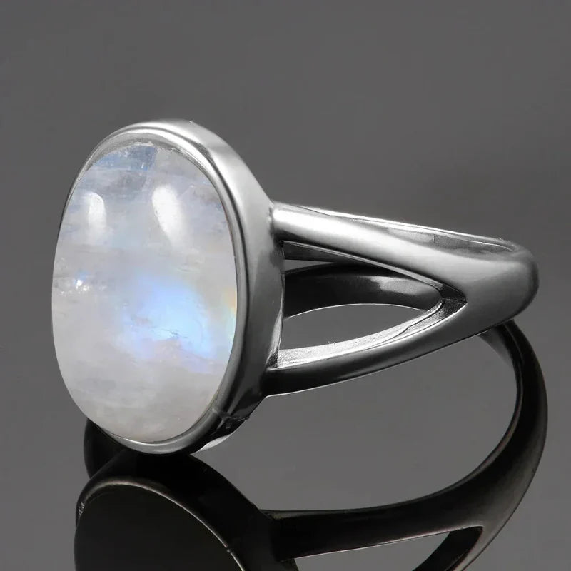 Oval Band Ring for Women Moonstone