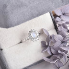 Oval Moonstone and Zircon Ring Band