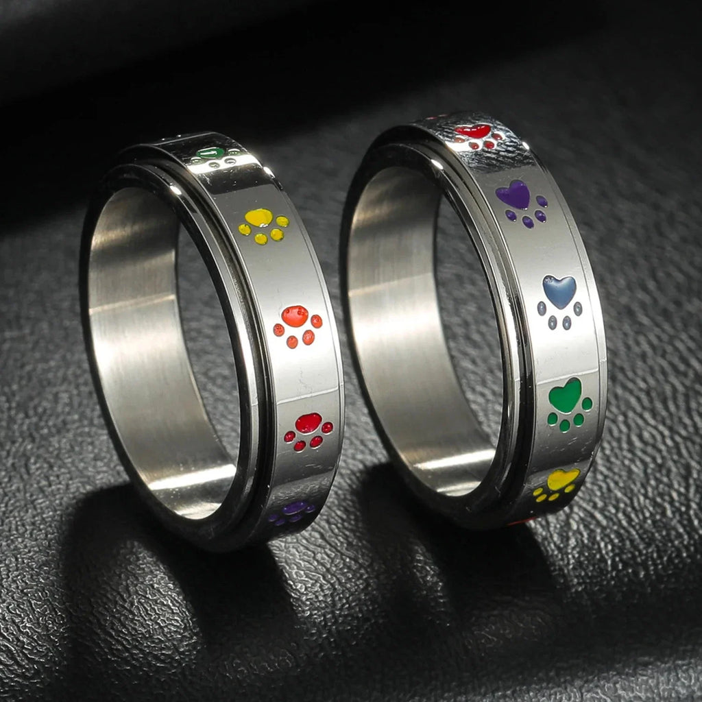Ring Band with Hearts or Paws Anti-Stress Spinning Paws