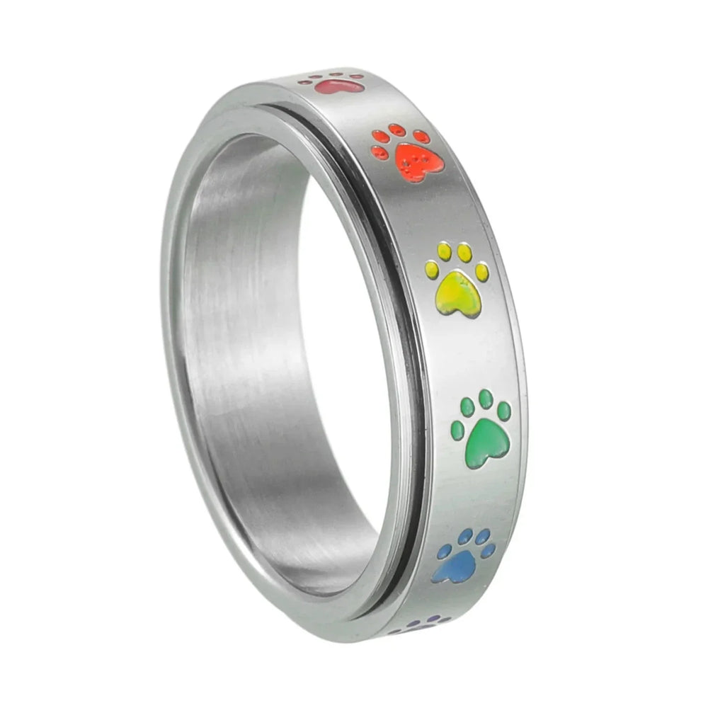 Ring Band with Hearts or Paws Anti-Stress Spinning Paws