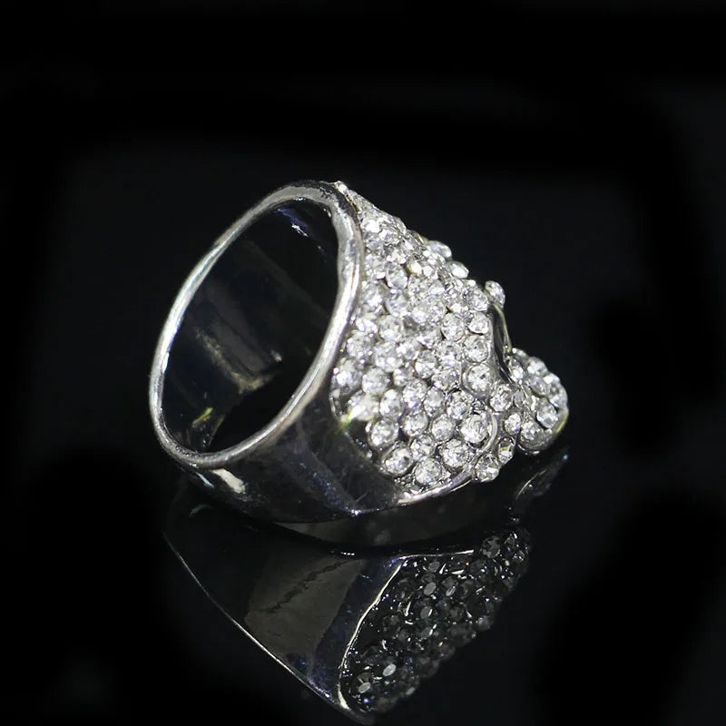 Skull Head Ring with Rhinestones