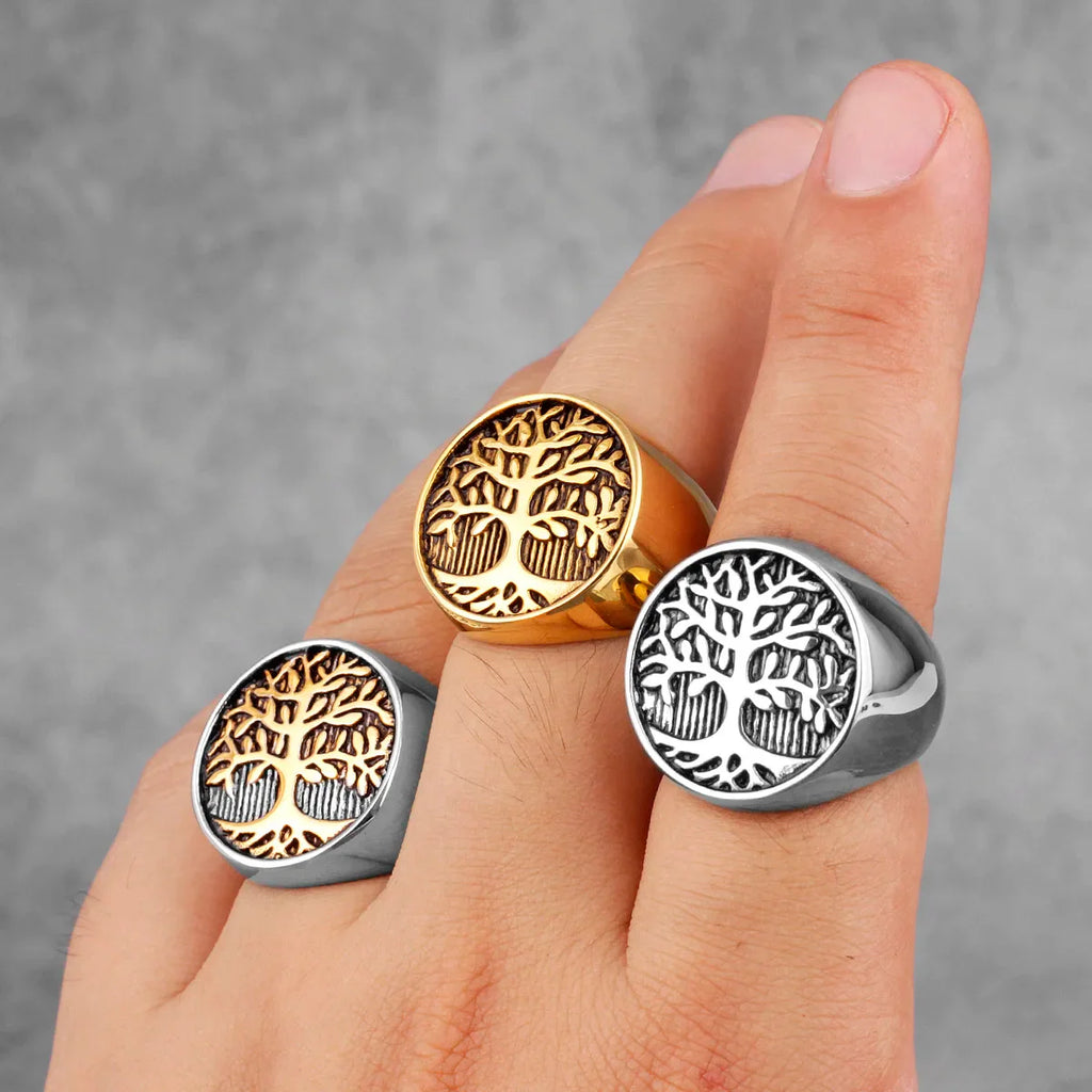 Anillo Árbol de la Vida para Hombre en oro y plata