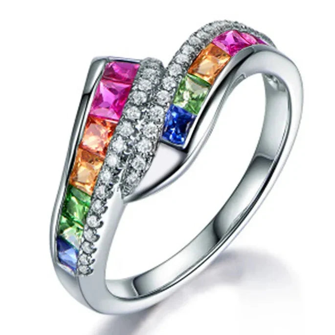 Anillo arcoíris y strass 